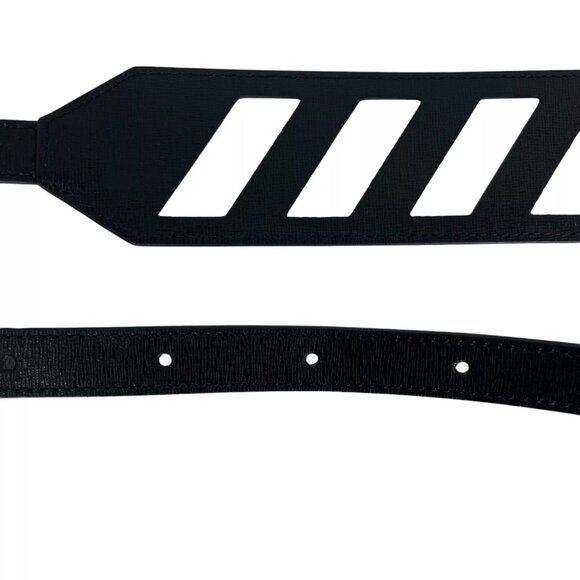 OFF-WHITE Virgil Abloh Black Leather Buckle Belt (Diagonal Stripe Camera Strap) - Picture 2 of 5